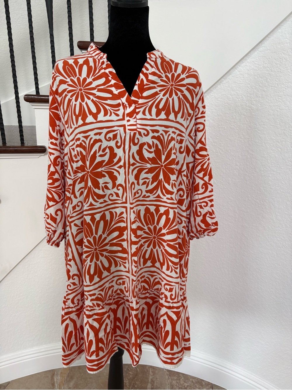 Women's Orange and White Floral Swim Dress/Tunic